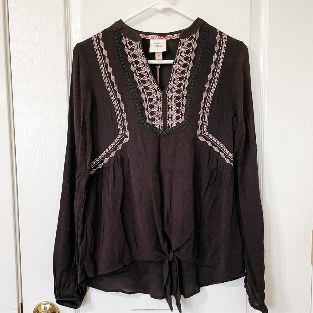 Knox Rose Embroidered Boho Long SleeveTop XS